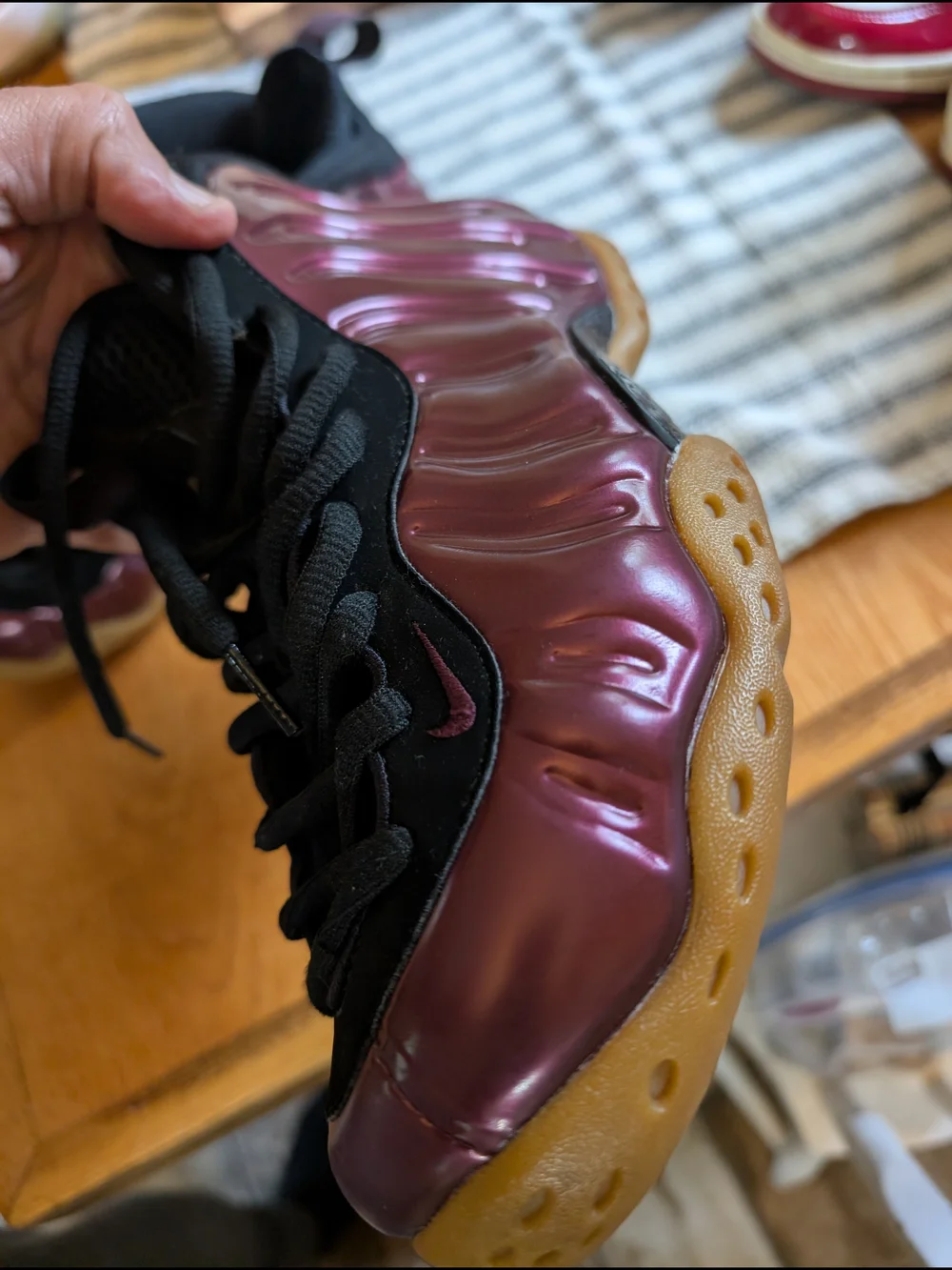 Nike Kids' Metallic Purple Foamposite Shoes with Black Accents